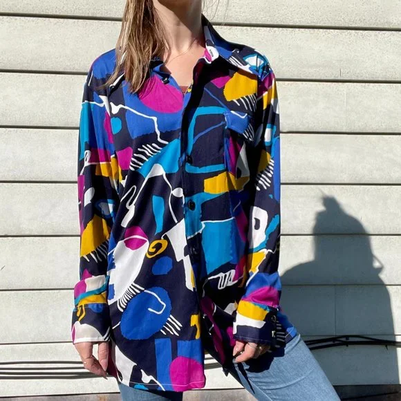 VINTAGE Abstract Print Button Down Shirt | By Martini - Picture 8 of 8